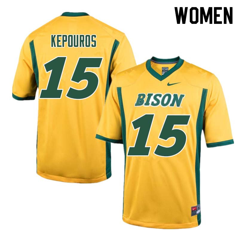 Women #15 Jimmy Kepouros North Dakota State Bison College Football Jerseys Sale-Yellow - Click Image to Close